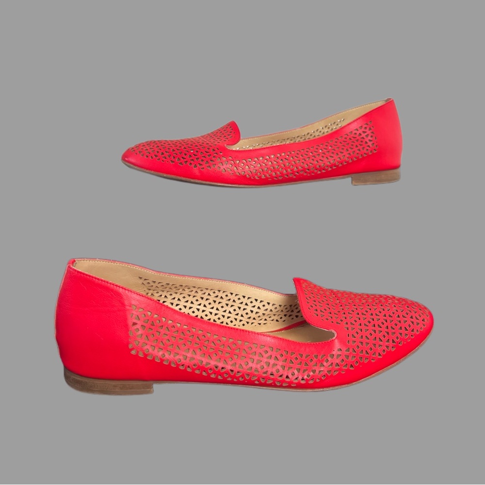 J. CREW Cleo Red Perforated Leather Women’s Flat Shoes Size 8 Made in Italy